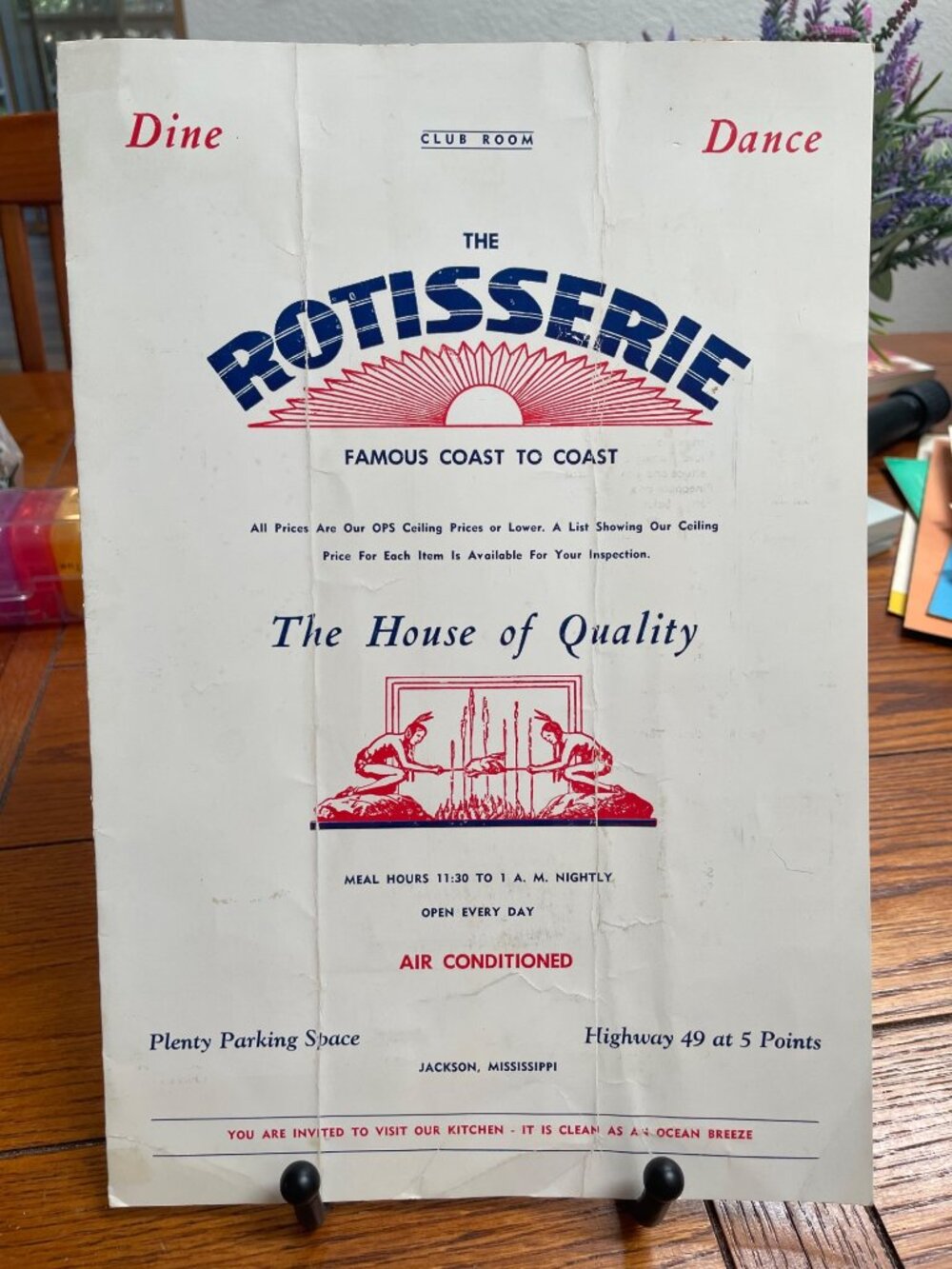Vintage 1940s The Rotisserie Restaurant Menu Jackson Mississippi Club Room